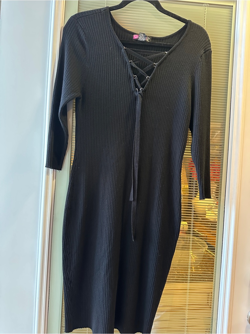 Say What? Black Ribbed Long Sleeve Midi Dress